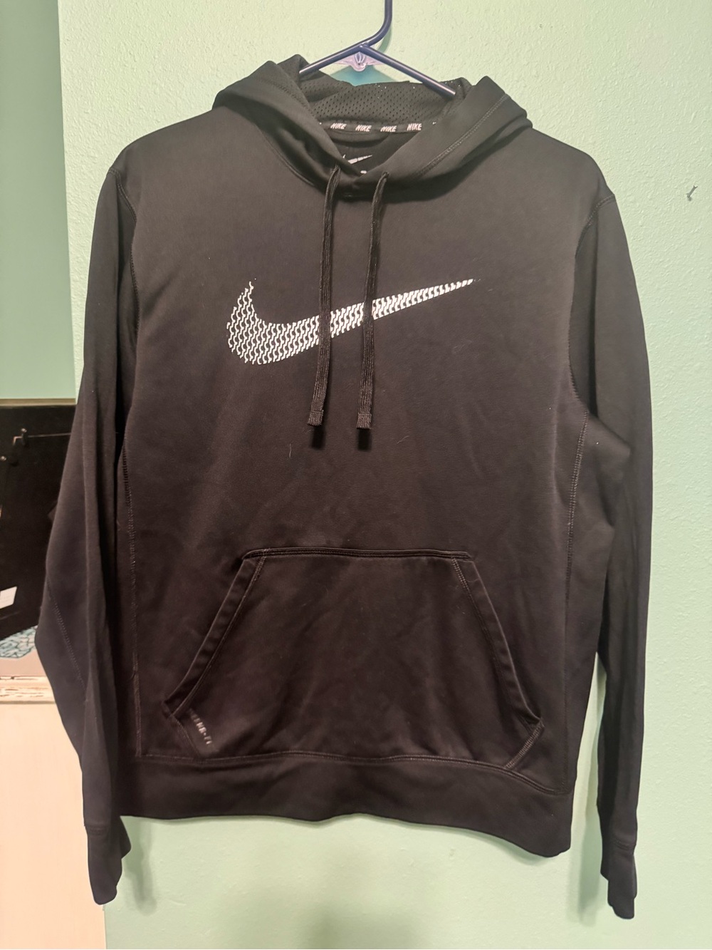 Nike Black Hoodie with White Patterned Swoosh